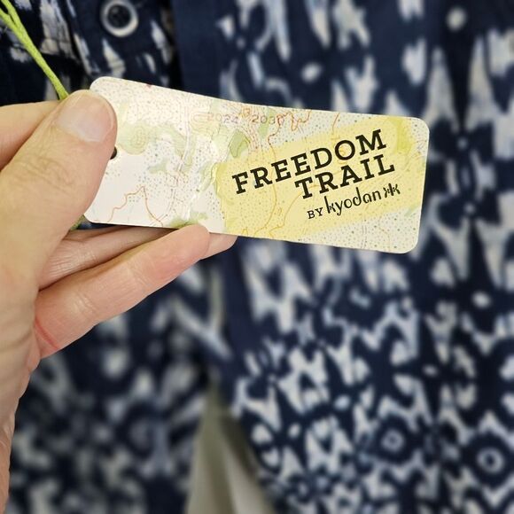 Freedom Trail by Kyodan Blue Geometric Linen Blend Capri Pants Size Large - Picture 8 of 12